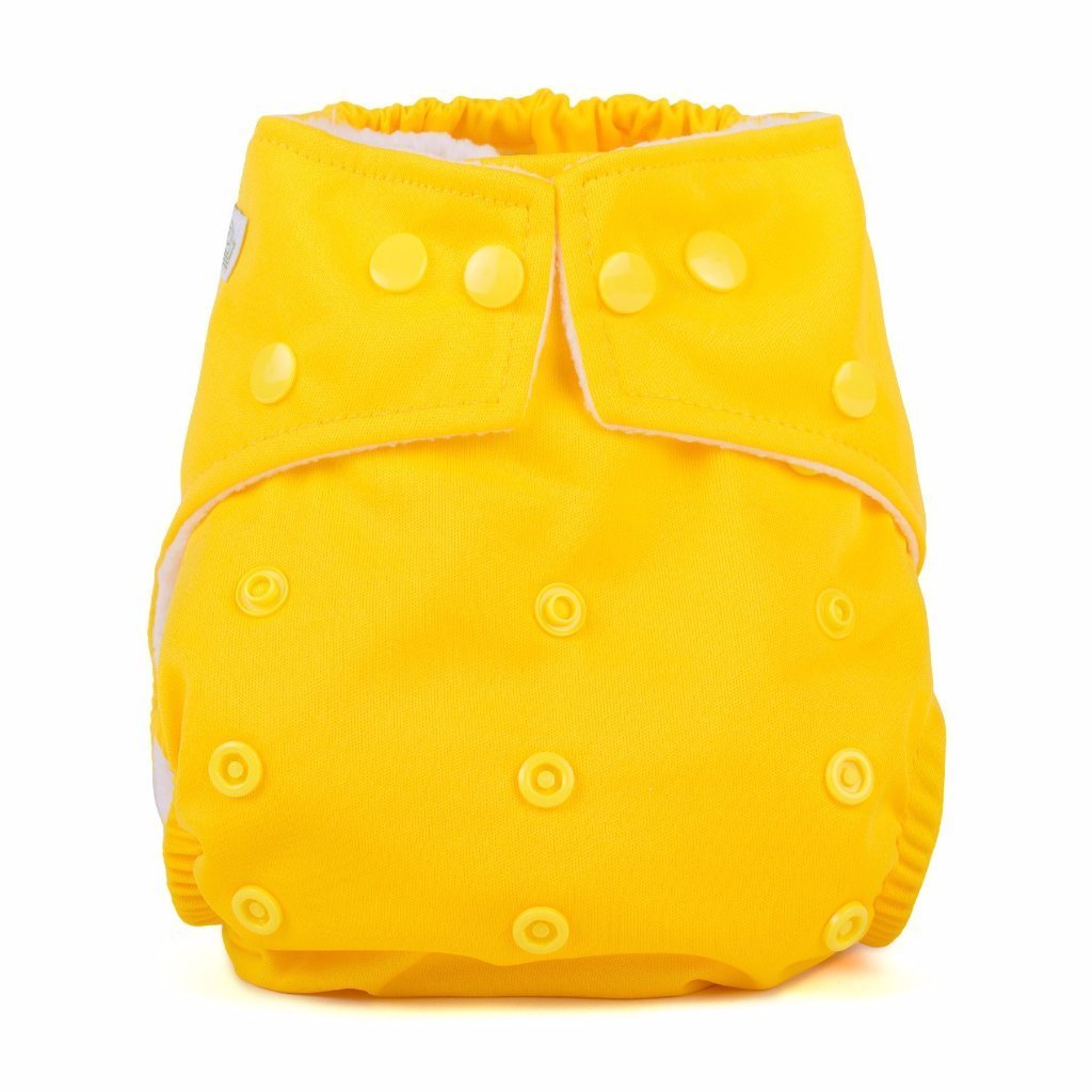 Bright yellow cloth nappy with poppers
