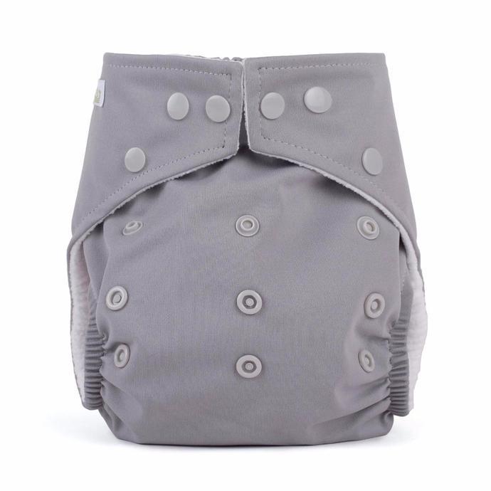 Grey one size cloth nappy with poppers